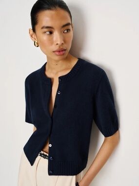 REFORMATION “MAUDE”Navy Short-Sleeve Button Cashmere Cardigan (L) LIKE NEW